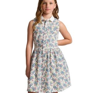 Polo by Ralph Lauren White-Collar Floral Print Sleeveless Dress